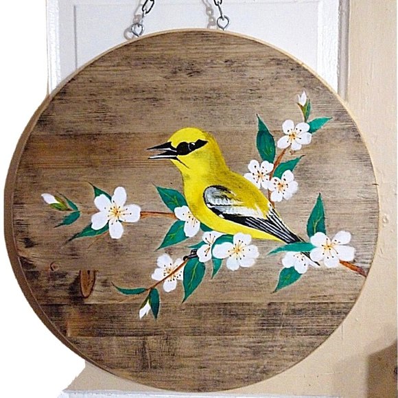 Hand Crafted Other - Wildlife Painting Original BLUE-WINGED WARBLER Bird on Solid Wood